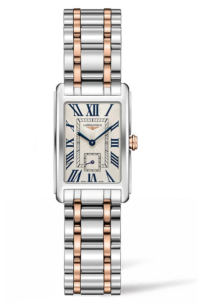 Longines L5.255.5.71.7 Dolcevita Stainless Steel And 18ct Rose-gold Watch In Cream/silver
