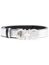 Ferragamo Reversible Gancini Calfskin Leather Belt In Silver