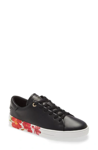 Ted Baker Circee Floral Sneaker In Black Leather