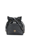 Tory Burch Kira Chevron Quilted Leather Bucket Bag In Black