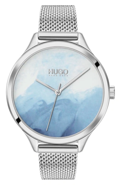Hugo Smash Mesh Strap Watch, 36mm In Silver/ Blue/ Silver