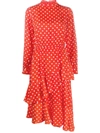 Essentiel Antwerp Asymmetric Polka-dot Dress In Red