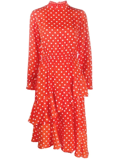 Essentiel Antwerp Asymmetric Polka-dot Dress In Red