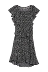 Max Studio Printed Flutter Sleeve Tie Waist Dress In Bkivswfs