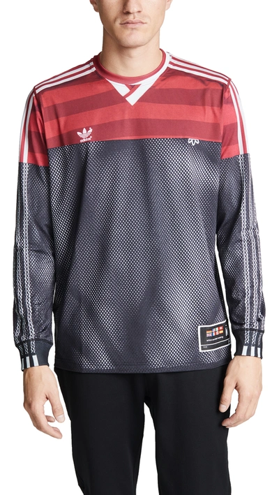 Adidas Originals By Alexander Wang Black-red Polyester Photocopy Ls T-shirt In Black & Fox Brown