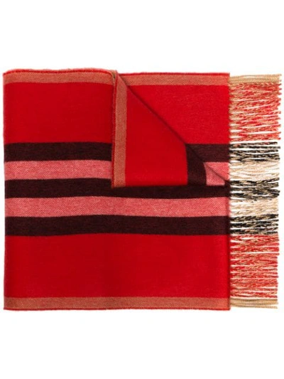 Burberry Striped Cashmere Scarf In Red