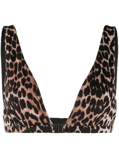 Ganni Triangle Leopard-print Bikini Top In Animal