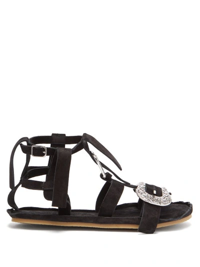 Acne Studios Western-buckle Suede Gladiator Sandals In Black