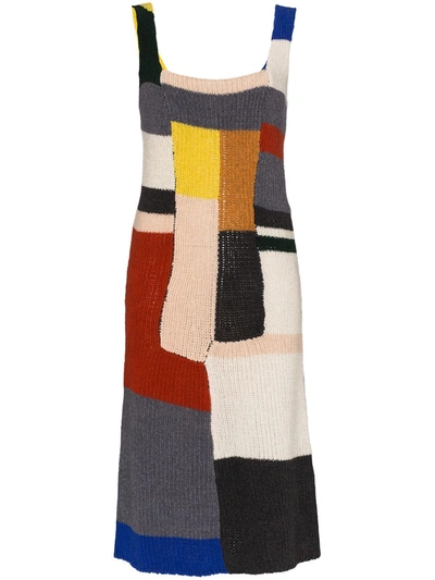 Eckhaus Latta Brickwork Colourblock Merino Wool Blend Jumper Dress In Neutrals