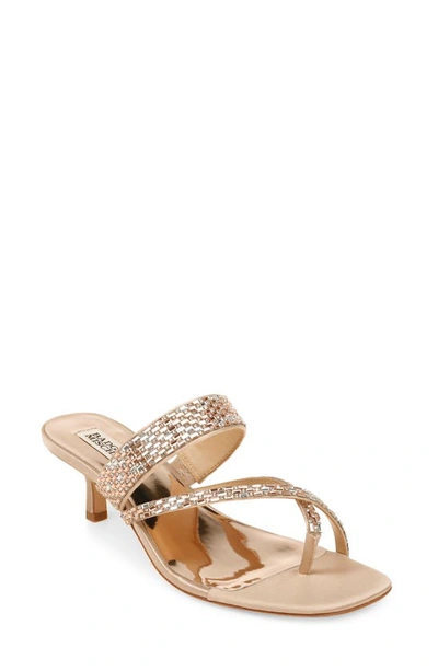 Badgley Mischka Zena Embellished Slide Sandal In Latte Satin ModeSens