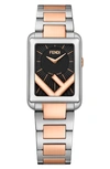 Fendi Run Away Rectangle Bracelet Watch, 22.5mm X 32mm In Rose Gold/ Black/ Silver