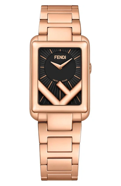 Fendi Run Away Rectangle Bracelet Watch, 22.5mm X 32mm In Rose Gold/ Black/ Rose Gold