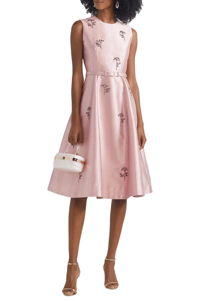 Erdem Farrah Belted Crystal-embellished Satin Dress In Pink