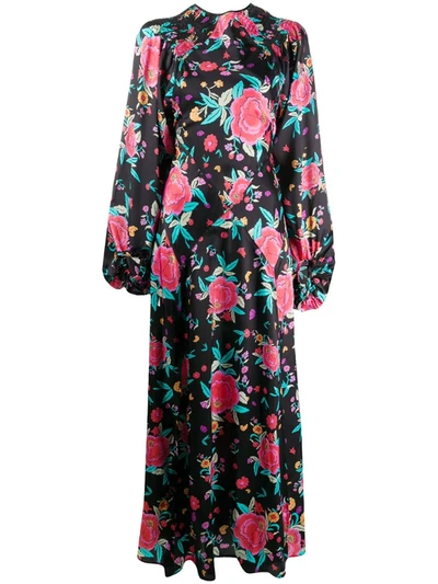 Attico Bell Sleeve Floral Print Dress In Black