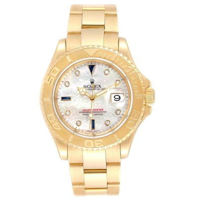Rolex Yachtmaster Yellow Gold Mop Diamond Sapphire Serti Watch 16628 In Not Applicable