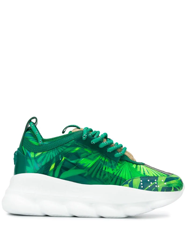 Versace Chain Reaction Jungle Print Sneakers In Green