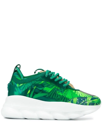 Versace Chain Reaction Jungle-print Platform Trainers In Green