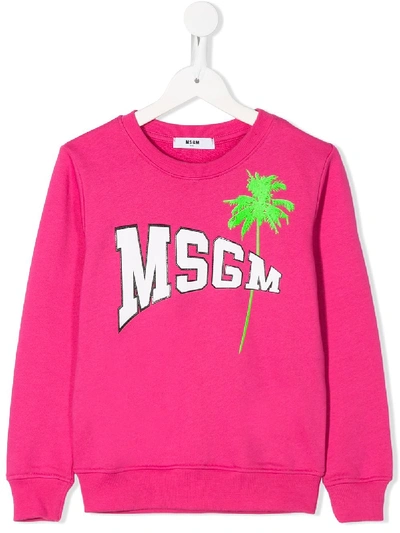 Msgm Kids' Sweatshirt Mit Logo-print In Pink