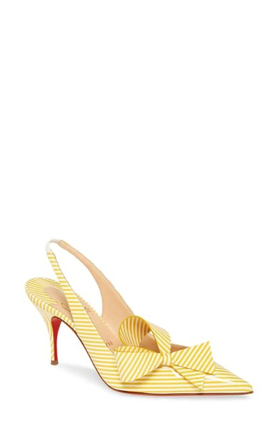 Christian Louboutin Clare Nodo Striped Side-bow Red Sole Slingback Pumps In Jeans/ White Multi