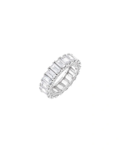 Adinas Jewels Pave Crowned Sterling Silver Baguette Ring