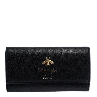 Pre-owned Gucci Black Leather Animalier Continental Wallet