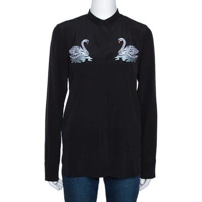 Pre-owned Stella Mccartney Black Swan Embroidered Silk Shirt S