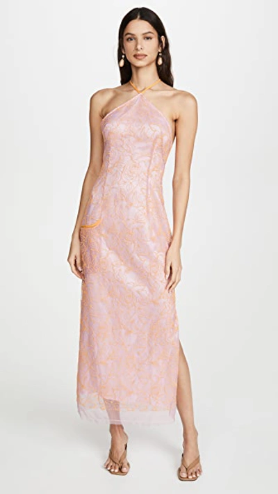 Jacquemus Orange And Lavender Lace Halter Dress In Multi