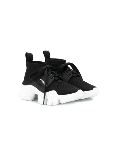 Givenchy Kids' High-top Woven Knit Sneakers In Black