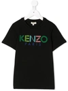 Kenzo Kids Paris Logo Print T-shirt In Black