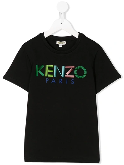 Kenzo Kids Paris Logo Print T-shirt In Black