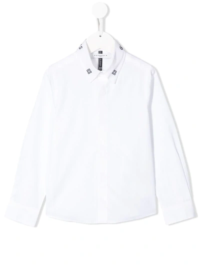 Givenchy Kids Long Sleeve Collar Logo Shirt In White