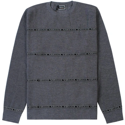 Versace Kids' Young  Tape Logo Knitted Jumper In Grey