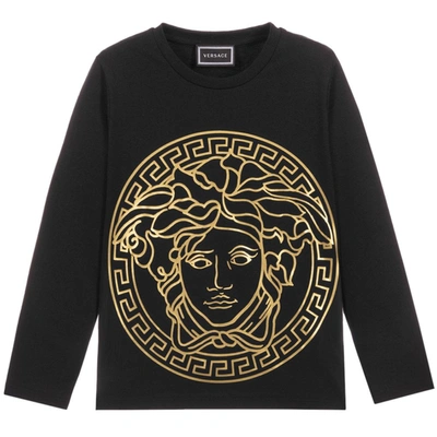 Versace Kids' Gold Medusa Logo T-shirt In Black | ModeSens