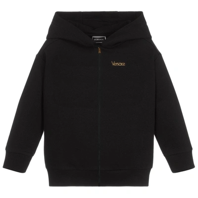 Versace Kids' Young  Reverse Logo Print Hoodie In Black