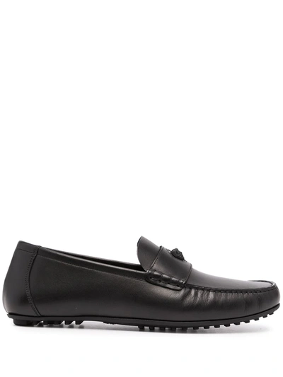 Versace Men's Antares Medusa Leather Penny Drivers In Black