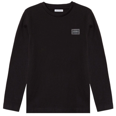 Dolce & Gabbana Kids' Dolce &amp; Gabbana Long Sleeve Metal Logo T-shirt In Black