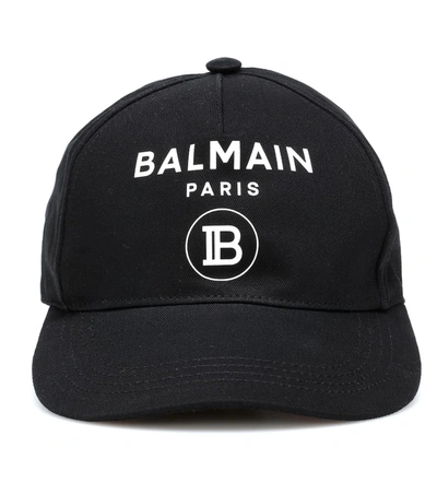 Balmain Kids Logo Print Cap In Black
