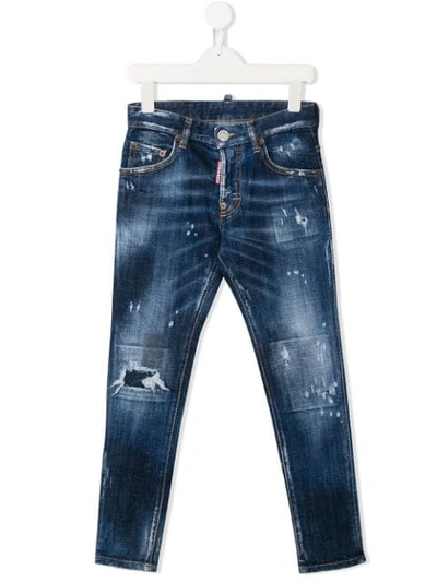 Dsquared2 Kids' Dark Blue Stretch-cotton Denim Jeans In Pink