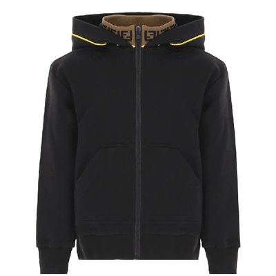 Fendi Kids Sleeve Hoodie In Black