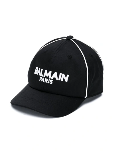 Balmain Paris Kids Logo Cap In Black