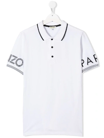 Kenzo Teen Logo Print Polo Shirt In White
