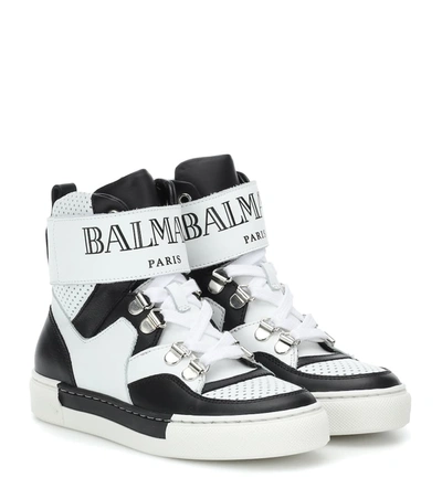 Balmain Paris Kids High Top Logo Sneakers In Black