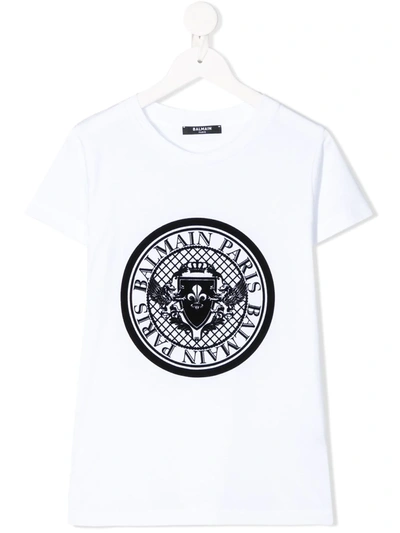 Balmain Little Kid's & Kid's Coin Medallion Logo T-shirt In White