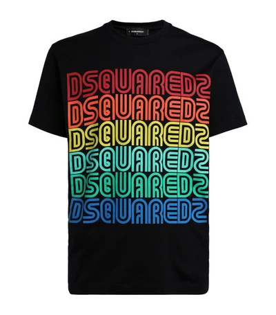 Dsquared2 Men's Short Sleeve T-shirt Crew Neckline Jumper Rainbow Twins In Black