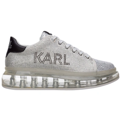 Karl Lagerfeld Women's Shoes Suede Trainers Sneakers Kapri Kushion Capsule In Silver