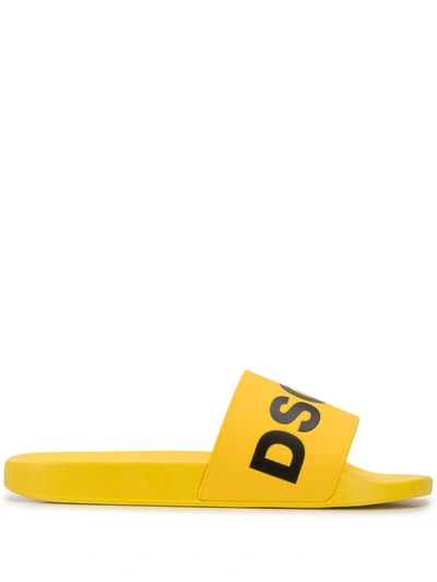 Dsquared2 Teen Logo-strap Slides In Yellow