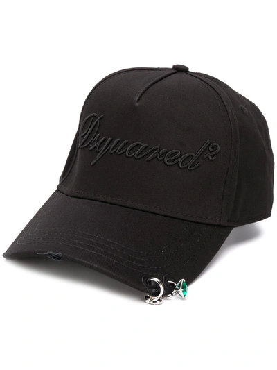 Dsquared2 Pierced Cotton Baseball Cap In Black