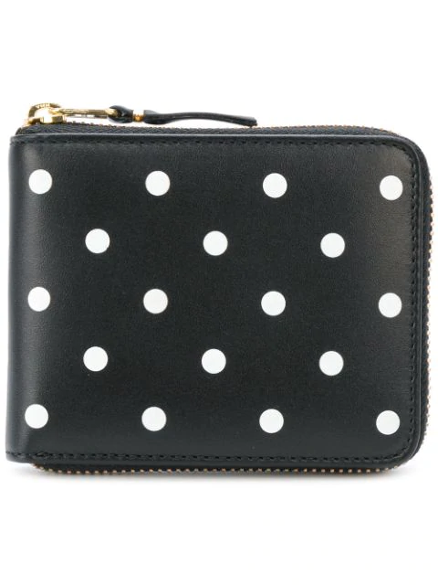 Comme Des Garçons Polka Dot Printed Zip Around Wallet In Black | ModeSens