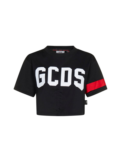 Gcds Logo-print Cropped T-shirt In Black
