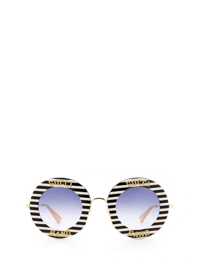 Gucci Eyewear Round Frame Sunglasses In Black,blue,white